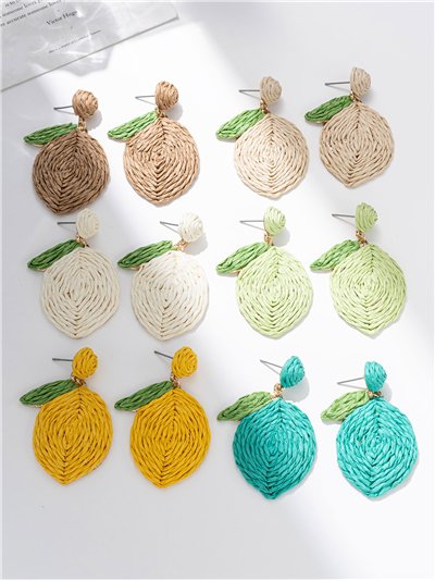 Pendientes limón de rafia