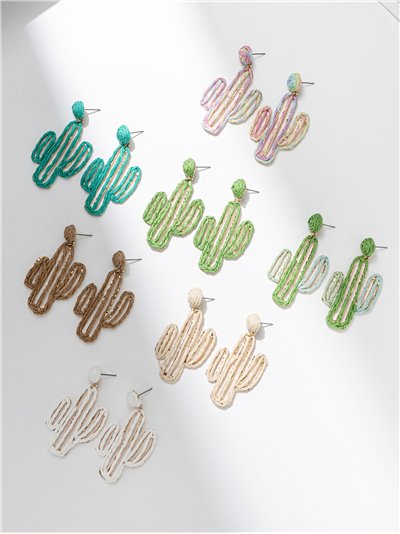 Pendientes cactus de rafia