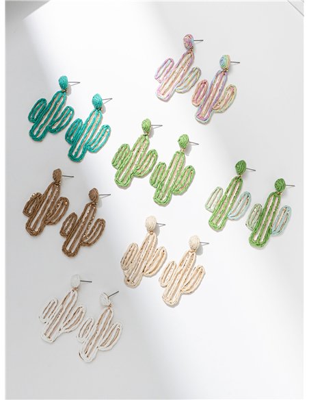 Pendientes cactus de rafia