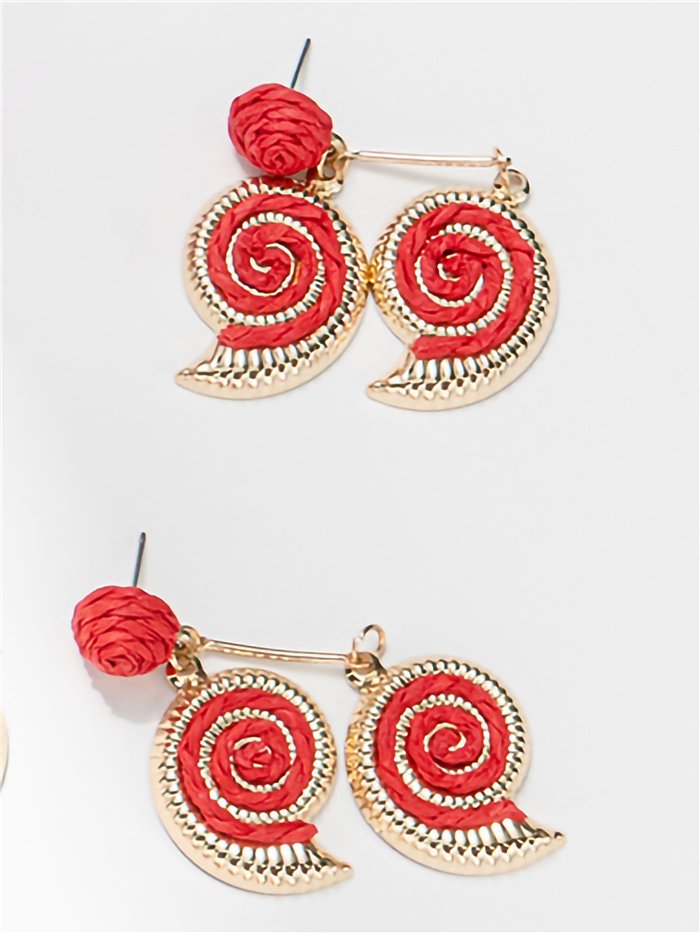 Boucles d'oreilles spirales en raphia avec monture dorée