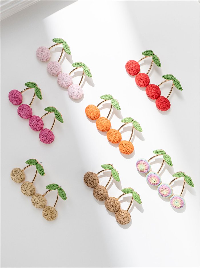 Pendientes cerezas de rafia