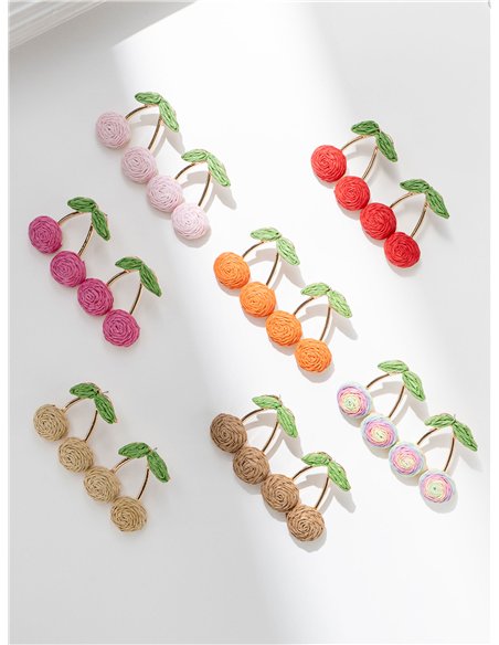 Pendientes cerezas de rafia