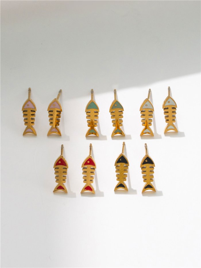 Boucles d'oreilles en forme d'arête de poisson émaillées