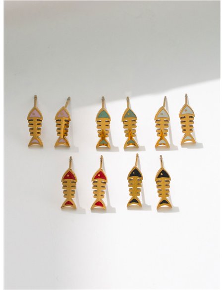 Boucles d'oreilles en forme d'arête de poisson émaillées