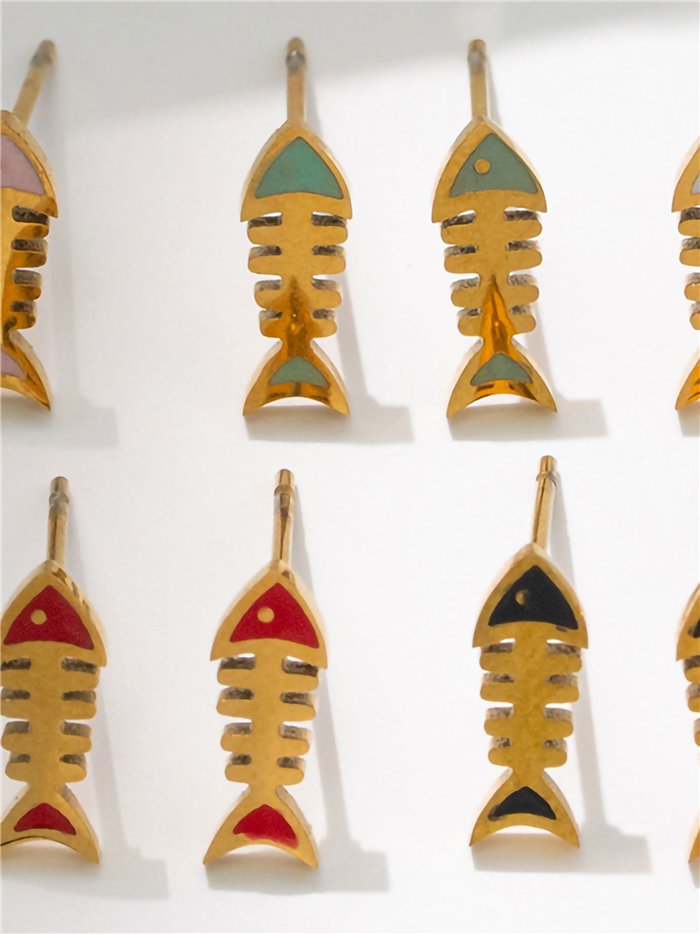Boucles d'oreilles en forme d'arête de poisson émaillées