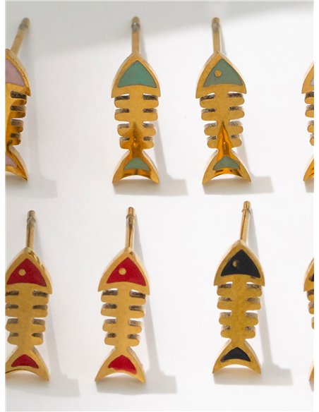 Boucles d'oreilles en forme d'arête de poisson émaillées