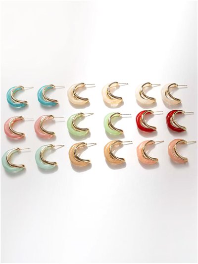 Pendientes media luna de resina marmoleada