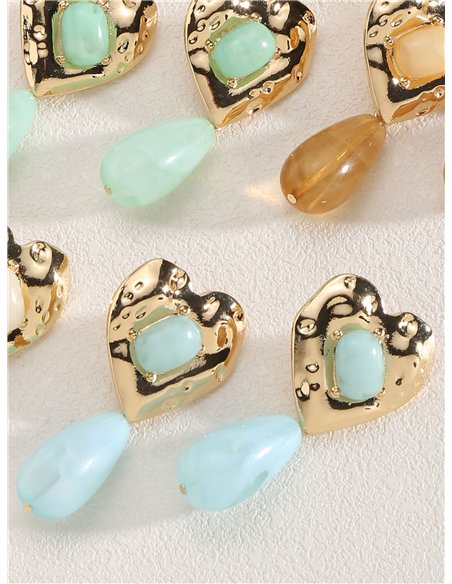 Pendientes corazón martelé con lágrima de resina