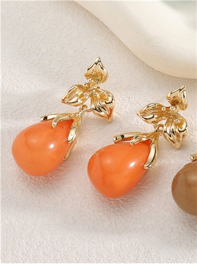 Pendientes flor dorada con gota de resina 2