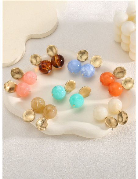 Pendientes disco dorado con bola de resina