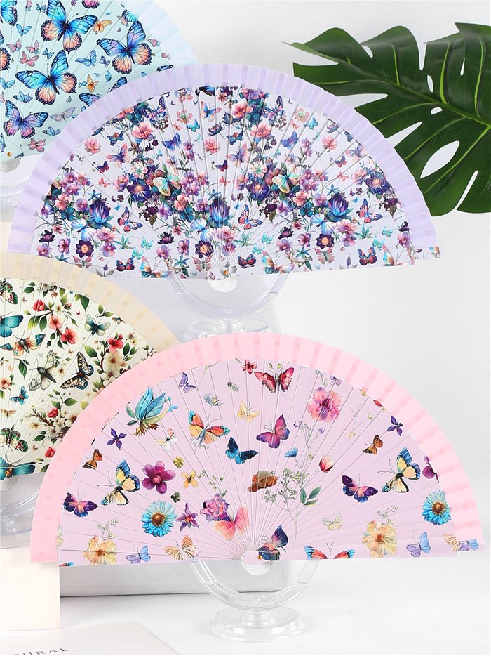 Abanico estampado mariposas florales