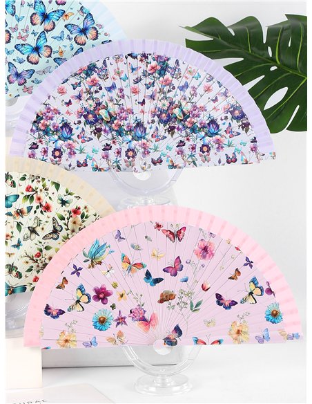 Abanico estampado mariposas florales