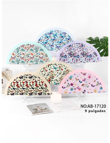 Abanico estampado mariposas florales