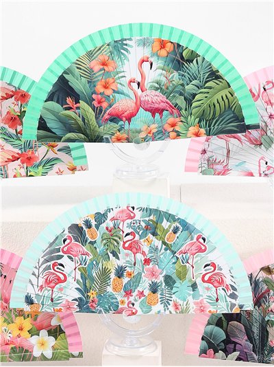 Abanico estampado flamencos tropicales