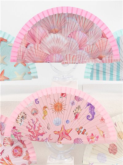 Abanico estampado conchas marinas pastel