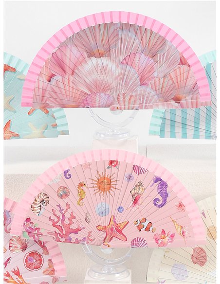 éventail imprimé coquillage pastel