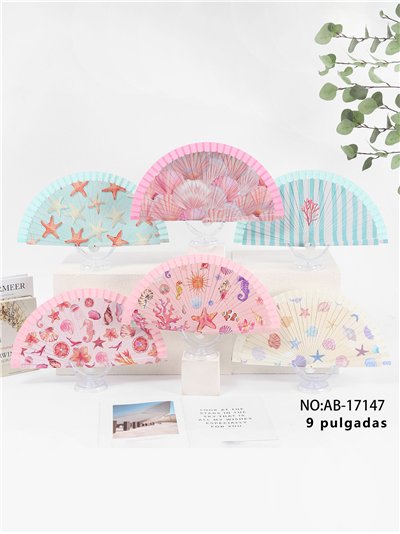 Abanico estampado conchas marinas pastel 2