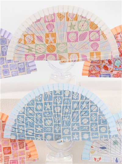 Abanico estampado mosaico marino pastel