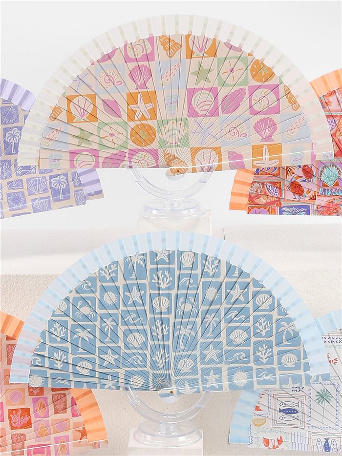 Abanico estampado mosaico marino pastel