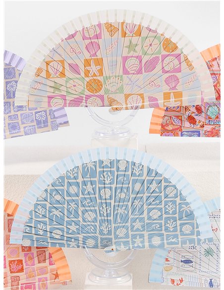 Abanico estampado mosaico marino pastel