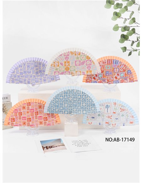 Abanico estampado mosaico marino pastel