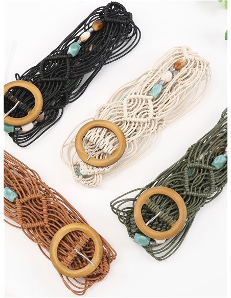 Cinturón macramé con cuentas turquesa