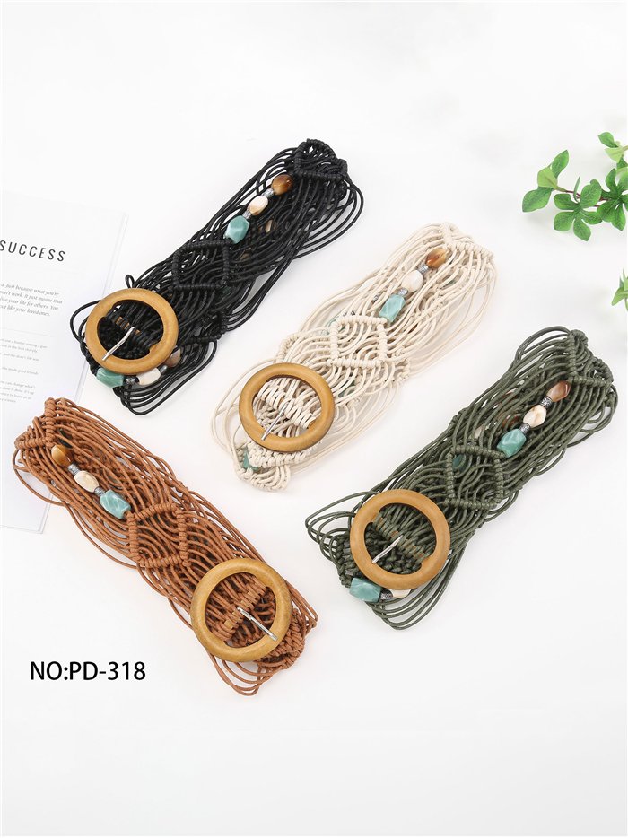 Cinturón macramé con cuentas turquesa