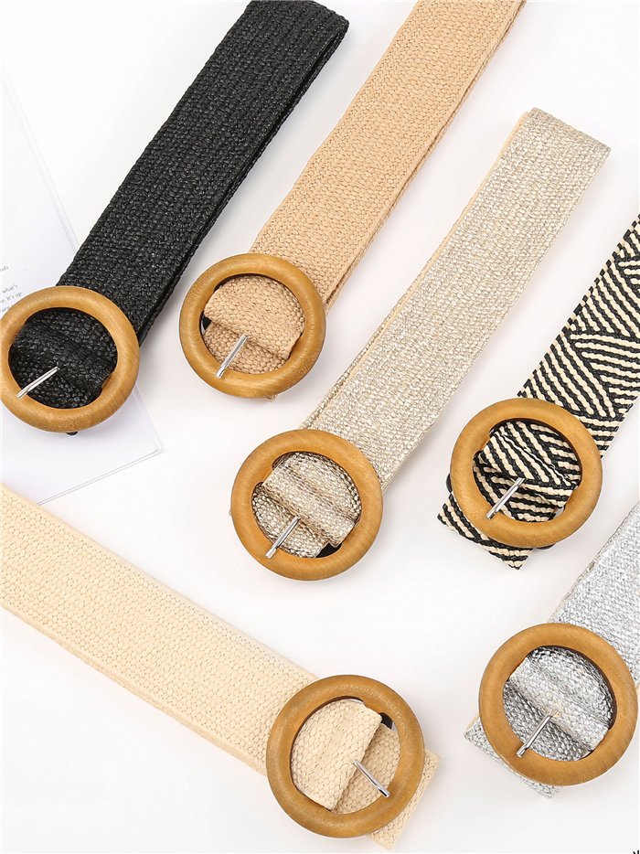 Cinturón elástico trenzado con hebilla efecto madera