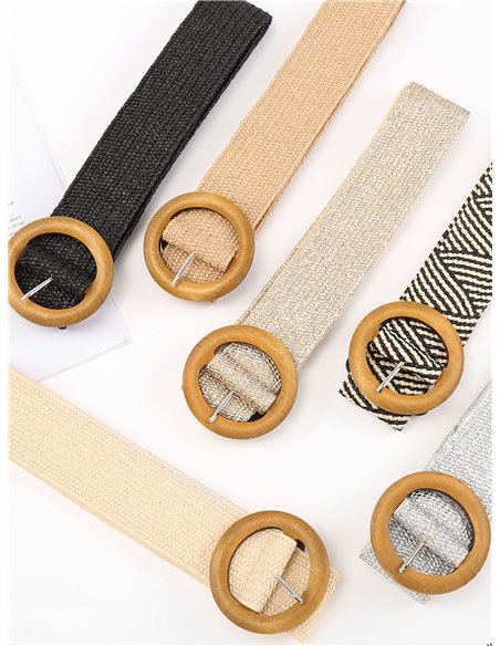 Cinturón elástico trenzado con hebilla efecto madera