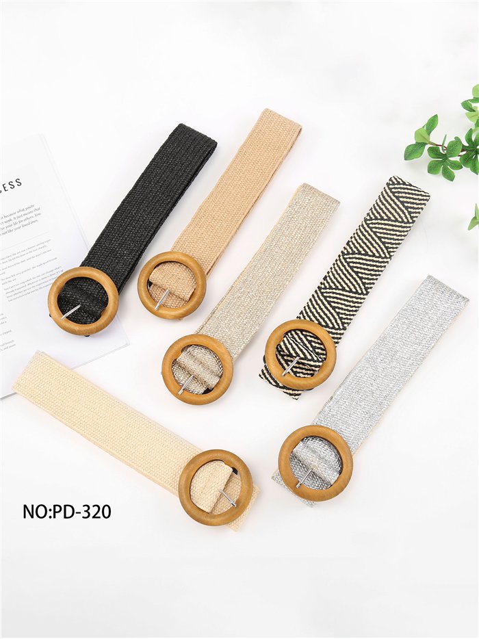 Cinturón elástico trenzado con hebilla efecto madera