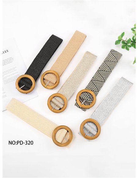 Cinturón elástico trenzado con hebilla efecto madera