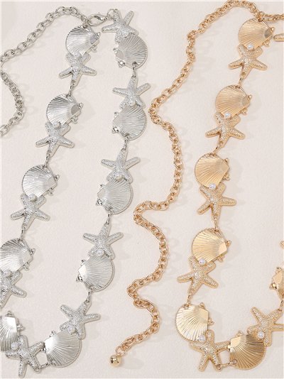 Cinturón cadena con conchas y estrellas de mar