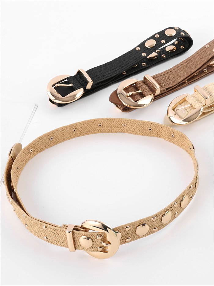 Cinturón elástico de rafia con tachas