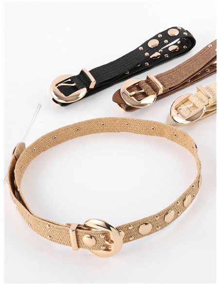 Cinturón elástico de rafia con tachas