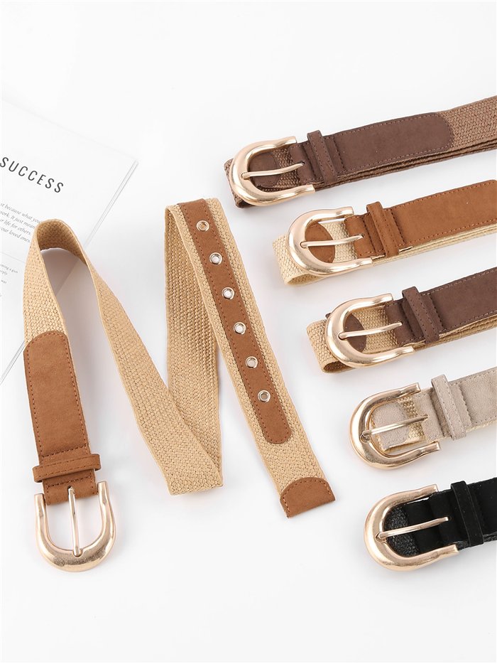 Ceinture élastique texturée avec boucle dorée