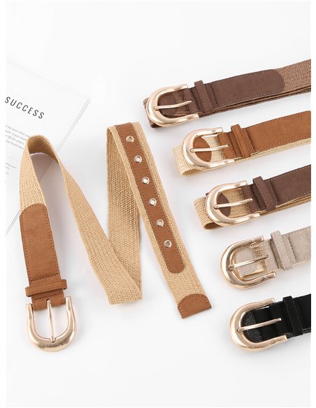 Ceinture élastique texturée avec boucle dorée