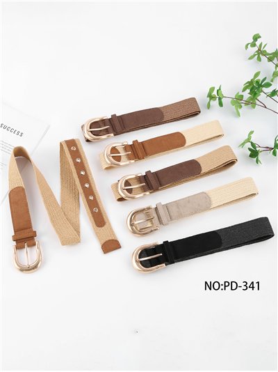 Cinturón elástico texturizado con hebilla dorada 2