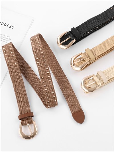 Cinturón trenzado de rafia con tachas