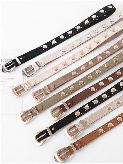 Cinturón fino efecto ante con tachas redondas