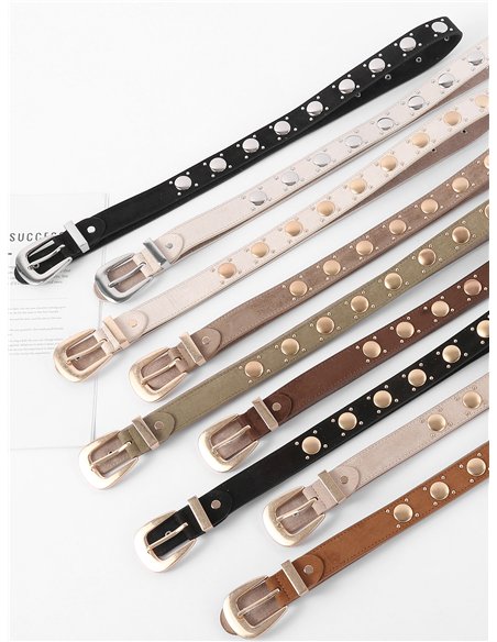 Cinturón fino efecto ante con tachas redondas