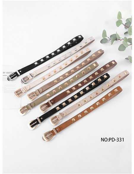 Cinturón fino efecto ante con tachas redondas