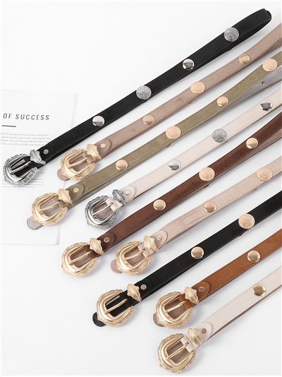 Cinturón fino efecto ante western con hebilla vintage