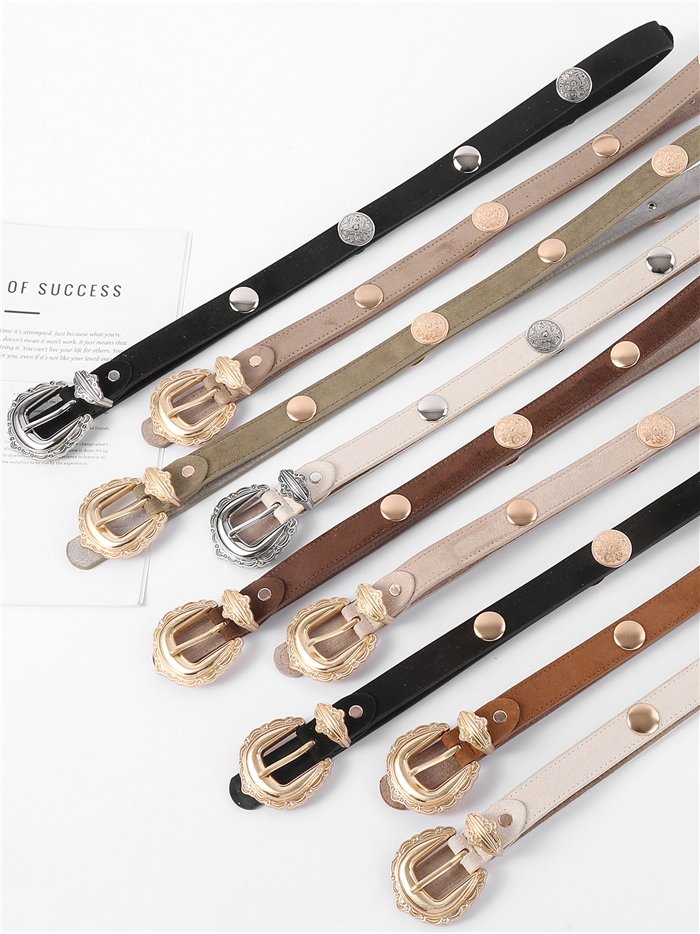 Cinturón fino efecto ante western con hebilla vintage