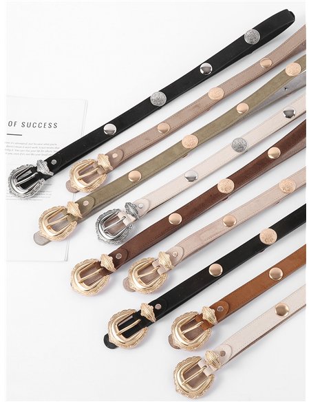 Cinturón fino efecto ante western con hebilla vintage