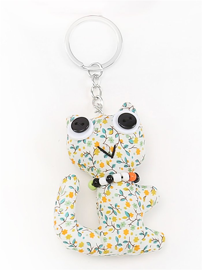 Porte-clés en tissu avec un chaton imprimé.