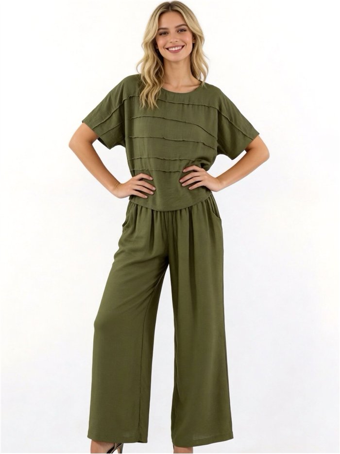 Conjunto de blusa textura y pantalón wide-leg