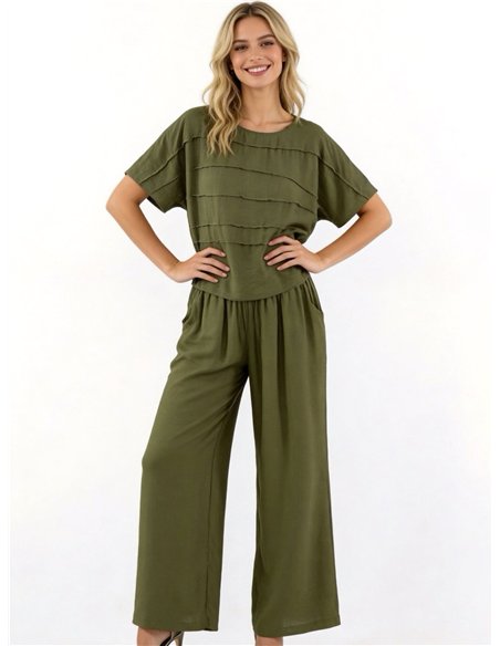 Conjunto de blusa textura y pantalón wide-leg