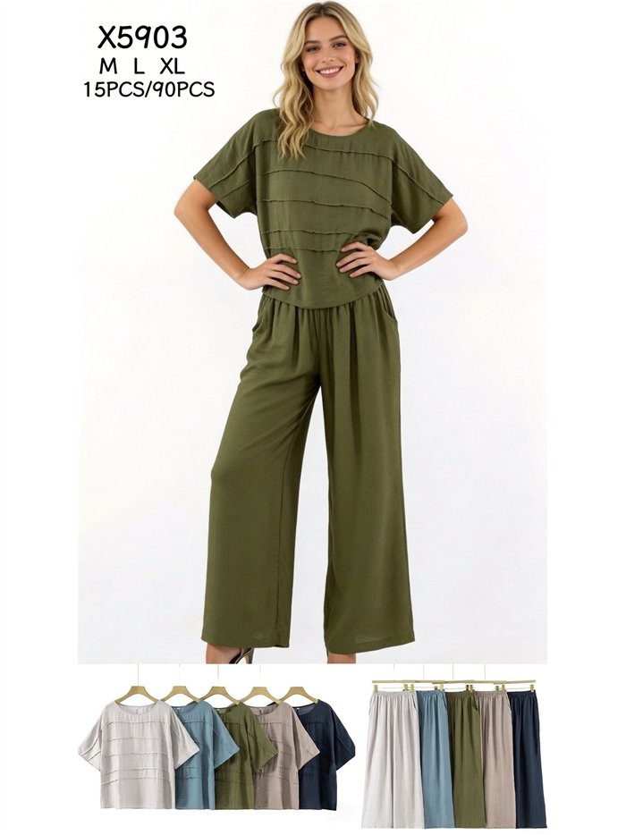 Conjunto de blusa textura y pantalón wide-leg