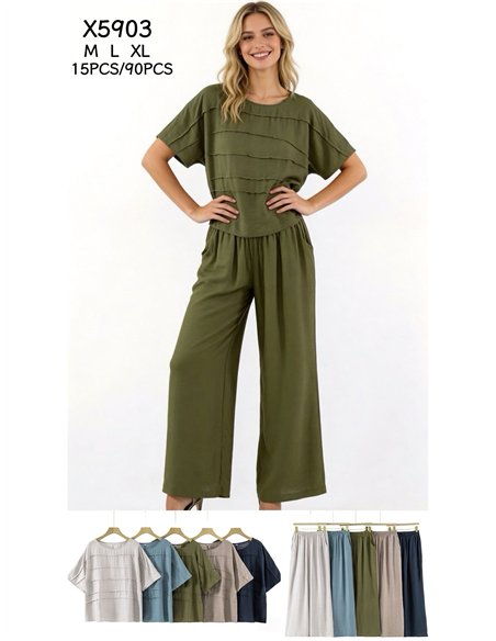 Conjunto de blusa textura y pantalón wide-leg