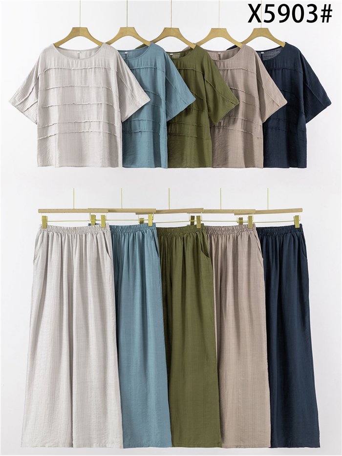 Conjunto de blusa textura y pantalón wide-leg